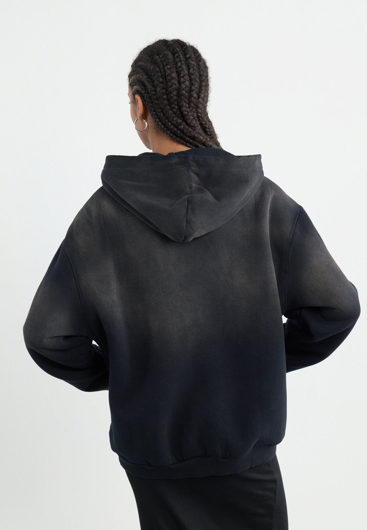 YOURTURN SUN FADED SHERPA LINED HOODIE UNISEX - Sweatshirt - Black