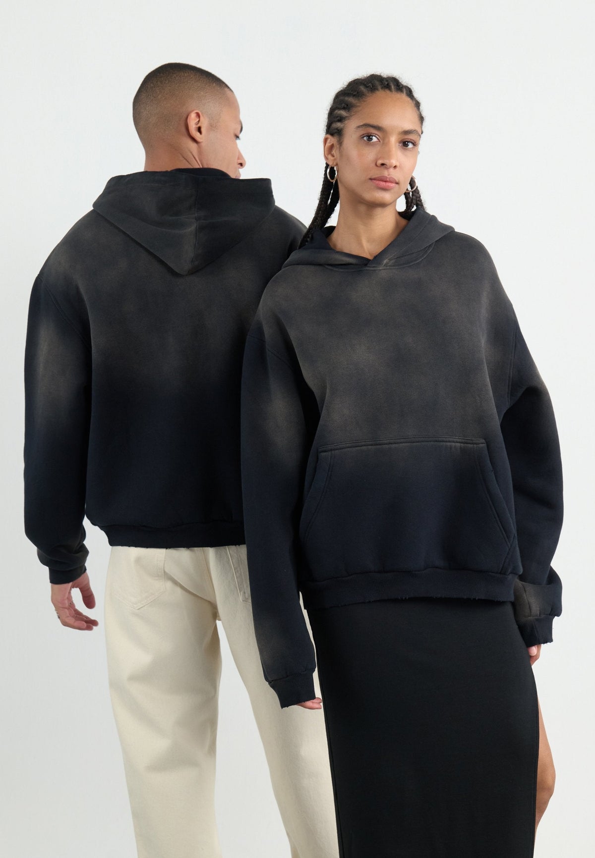 YOURTURN SUN FADED SHERPA LINED HOODIE UNISEX - Sweatshirt - Black