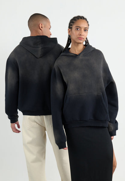 YOURTURN SUN FADED SHERPA LINED HOODIE UNISEX - Sweatshirt - Black