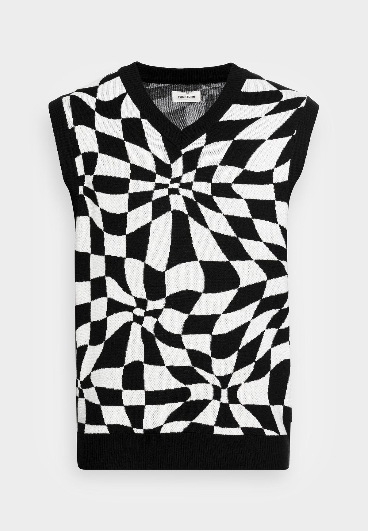 YOURTURN Distorted Check Vest Unisex - Jumper - Black/White