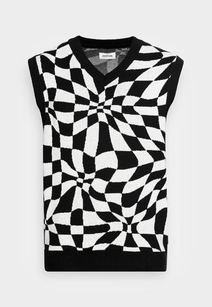 YOURTURN Distorted Check Vest Unisex - Jumper - Black/White
