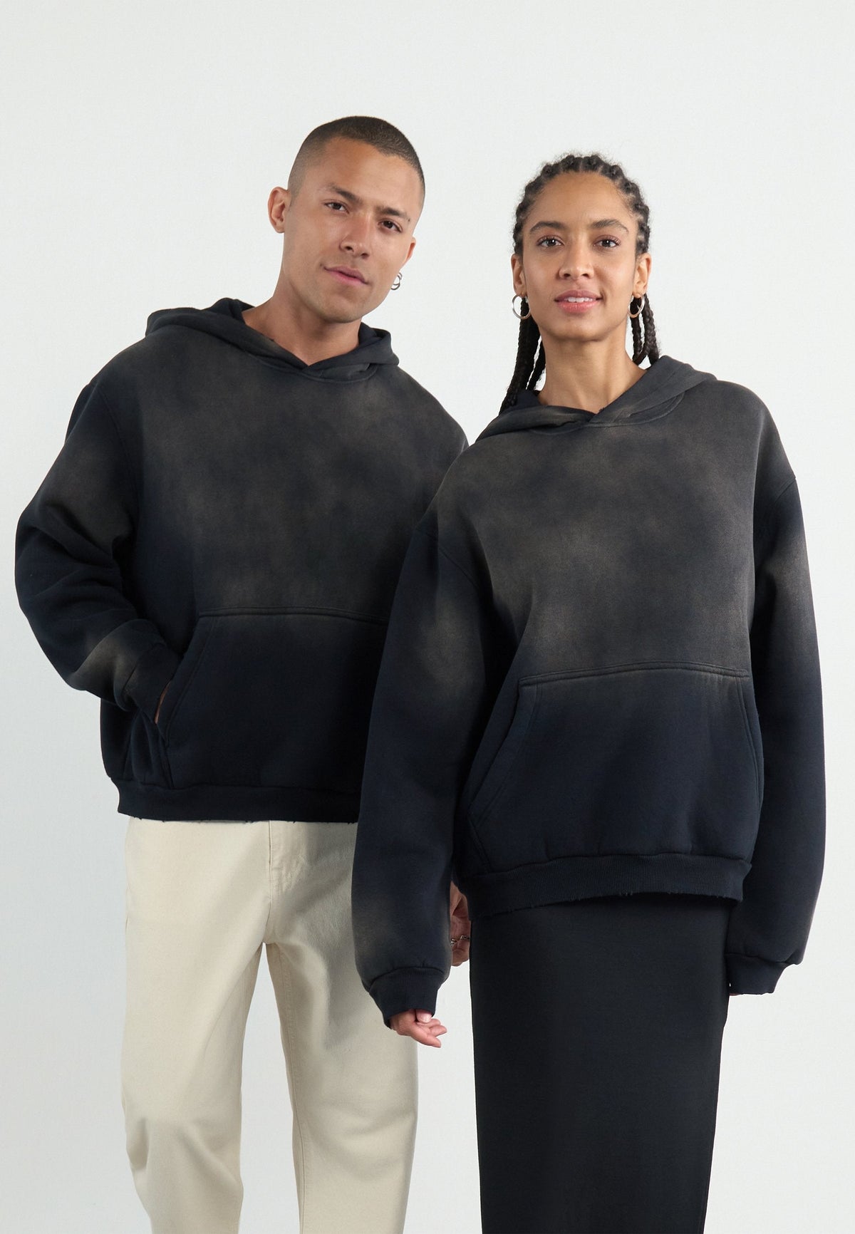 YOURTURN SUN FADED SHERPA LINED HOODIE UNISEX - Sweatshirt - Black