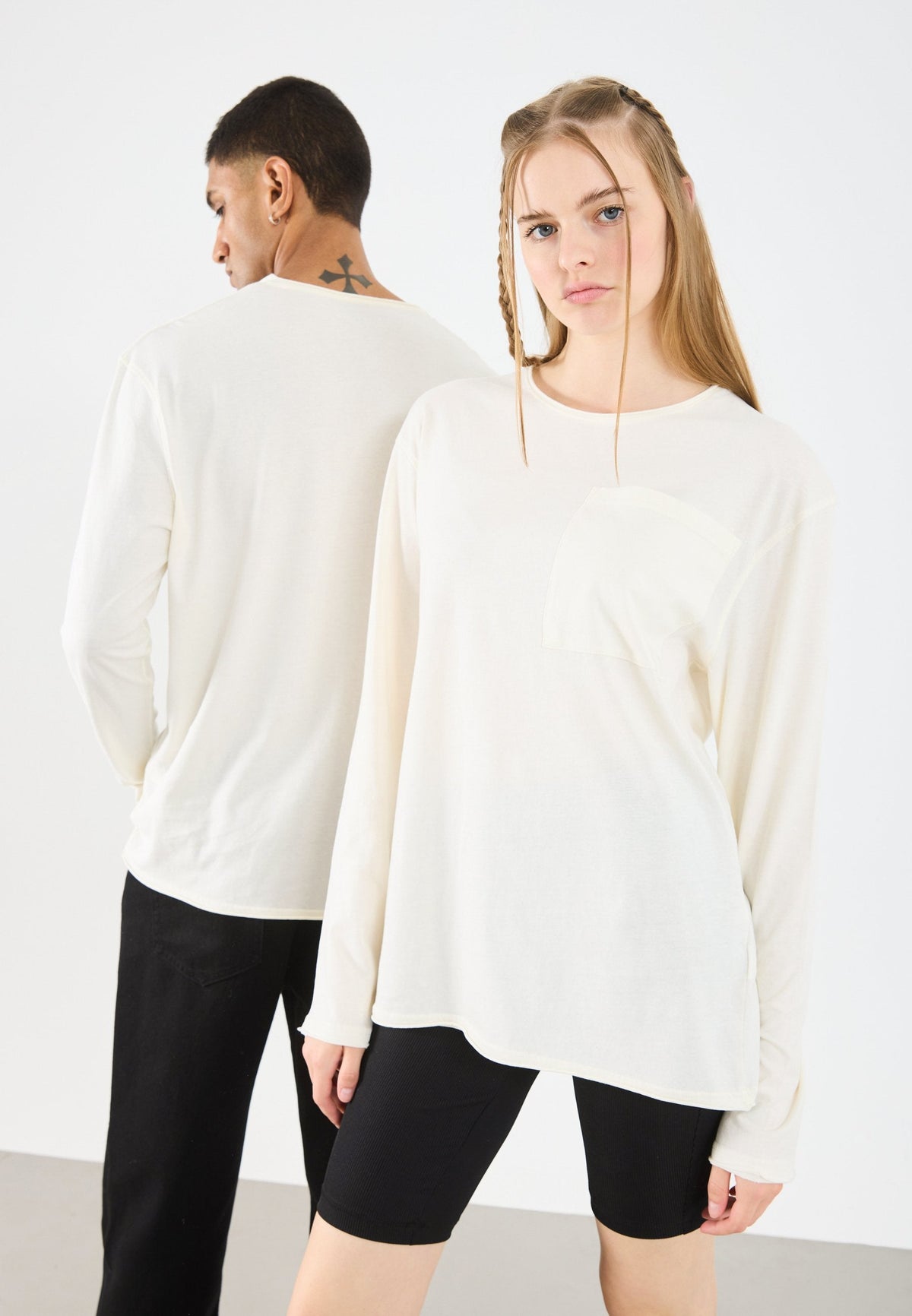 YOURTURN SLOUCHY LONG SLEEVED TOP WITH POCKET UNISEX - Long Sleeved Top - Marshmallow 11-4300 Tcx