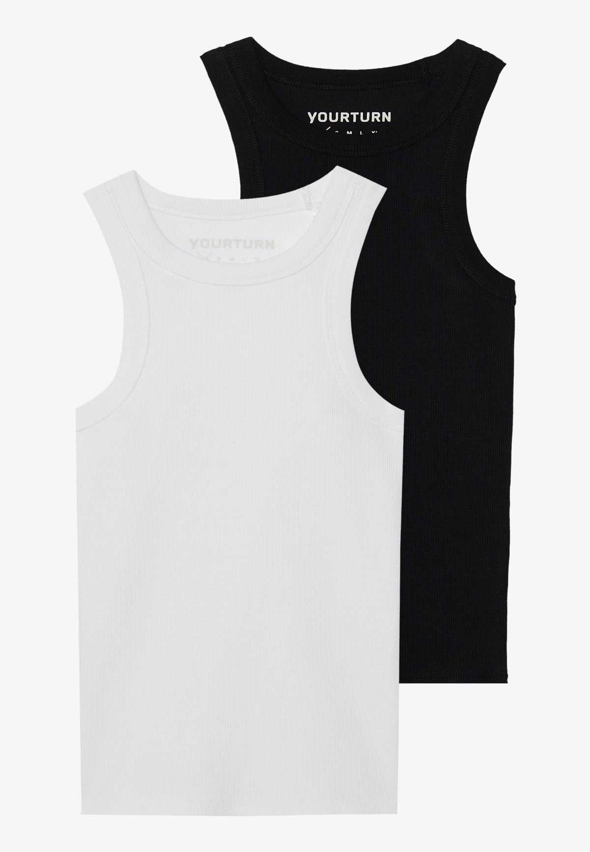YOURTURN BASIC RIB MUSCLE RACER TANKS UNISEX 2 PACK - Top - White/black