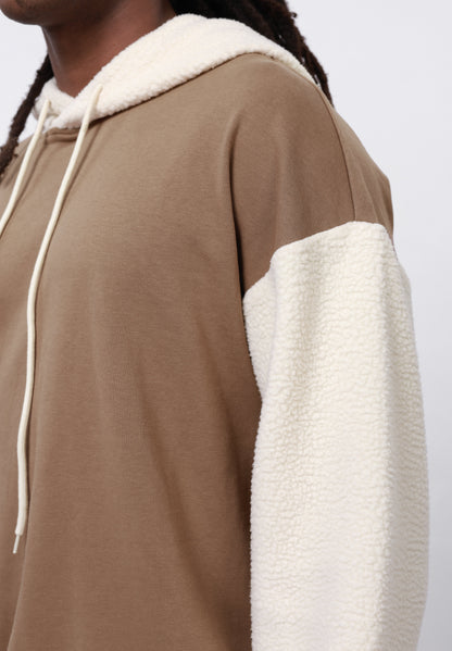 YOURTURN BORG HOOD AND SLEEVES UNISEX - Sweatshirt - Brown/beige