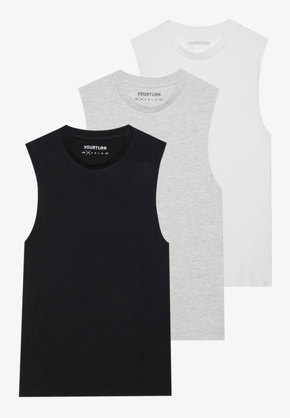 YOURTURN UNISEX 3 PACK - Top - True Black/bright White/mottled Light Grey