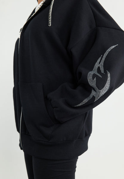YOURTURN RHINESTONE TRIBAL ZIP-UP UNISEX - Zip-up Sweatshirt - Black