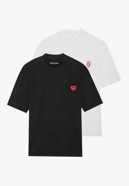 YOURTURN UNISEX 2 PACK - Print T-shirt - Black/white