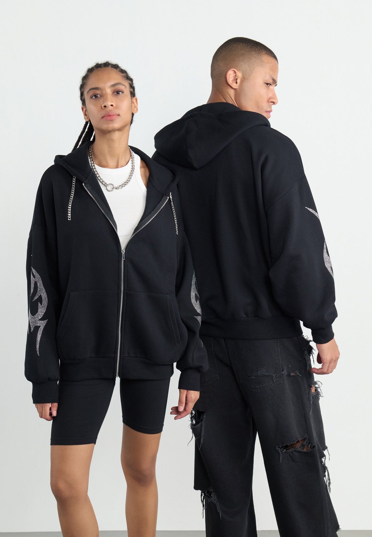 YOURTURN RHINESTONE TRIBAL ZIP-UP UNISEX - Zip-up Sweatshirt - Black