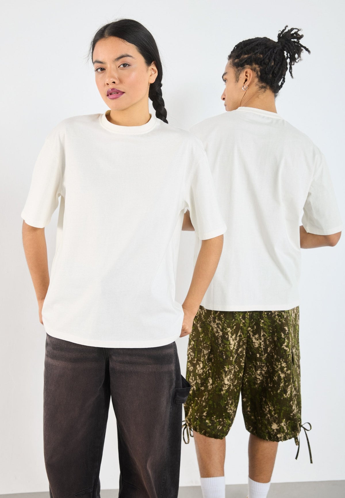 YOURTURN UNISEX 2 PACK BASIC BOXY T SHIRT - Basic T-shirt - Coffee Bean/egret