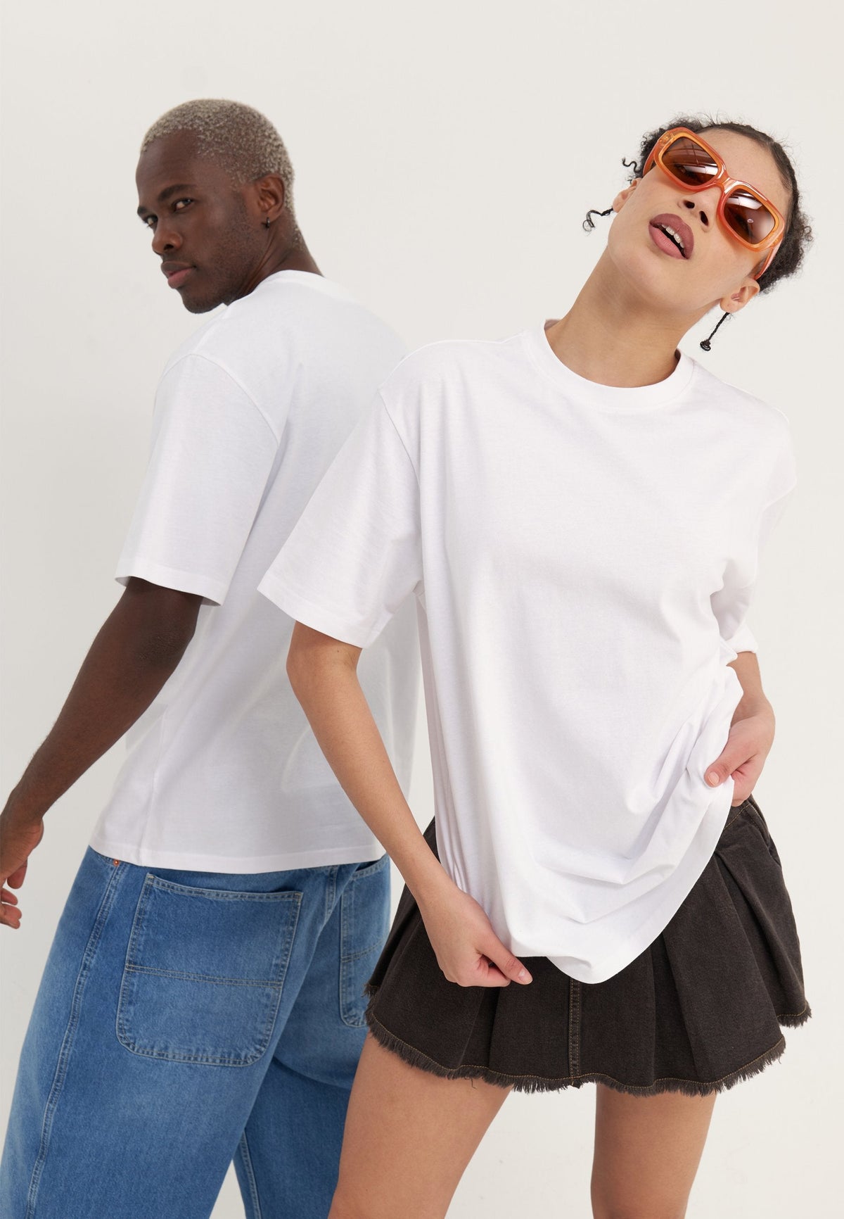 YOURTURN 2 PACK UNISEX BASIC OVERSIZED T-SHIRT - Basic T-shirt - White