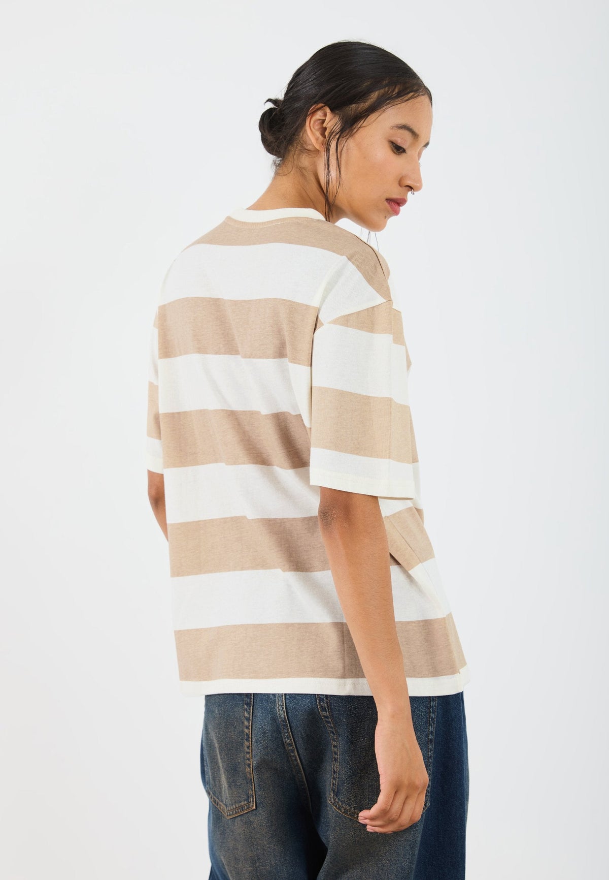 YOURTURN UNISEX OVERSIZED STRIPE - Print T-shirt - Sand/off White