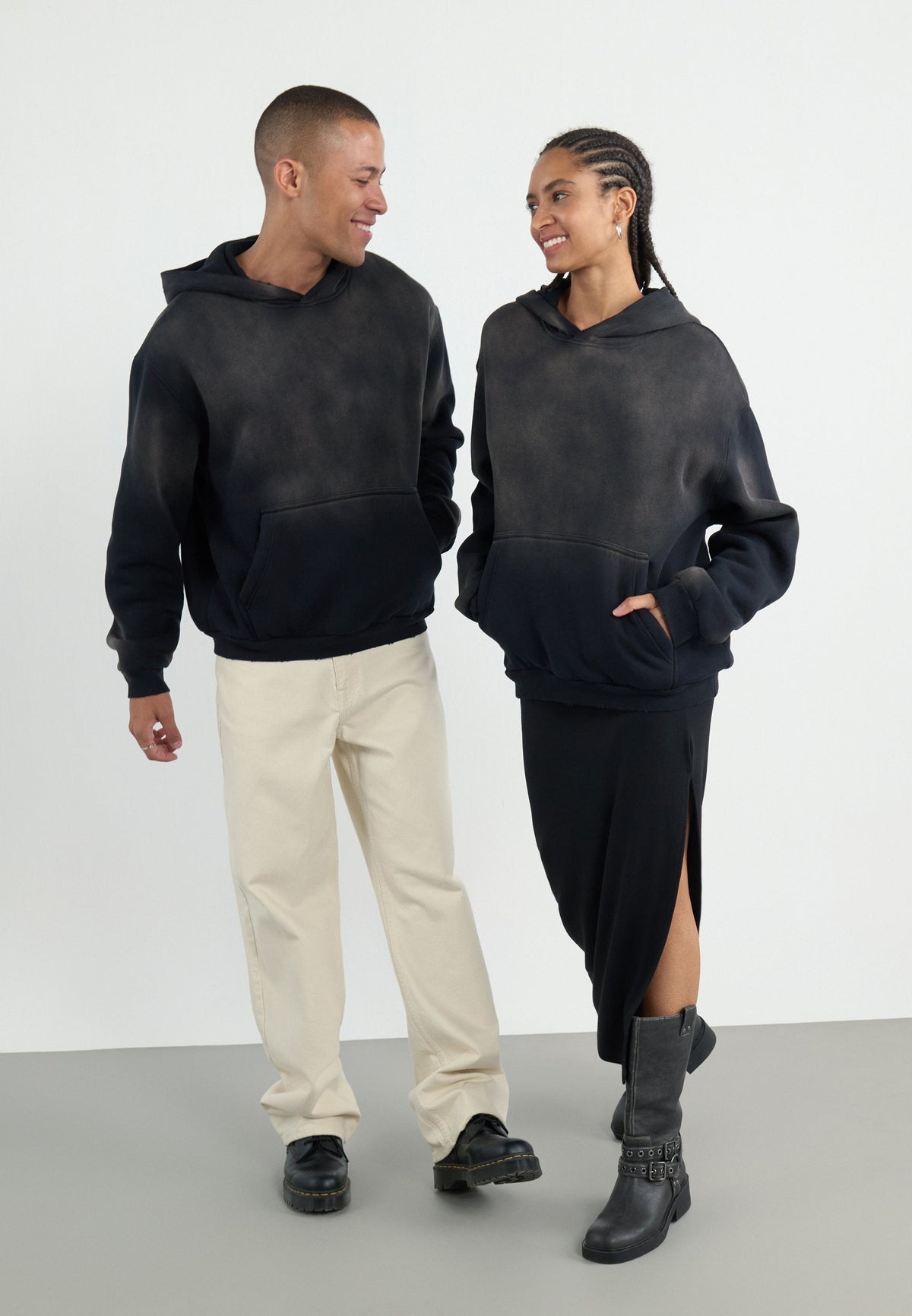 YOURTURN SUN FADED SHERPA LINED HOODIE UNISEX - Sweatshirt - Black
