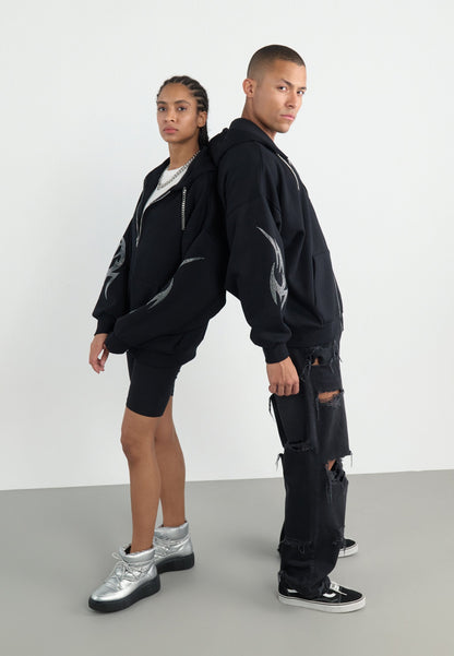 YOURTURN RHINESTONE TRIBAL ZIP-UP UNISEX - Zip-up Sweatshirt - Black