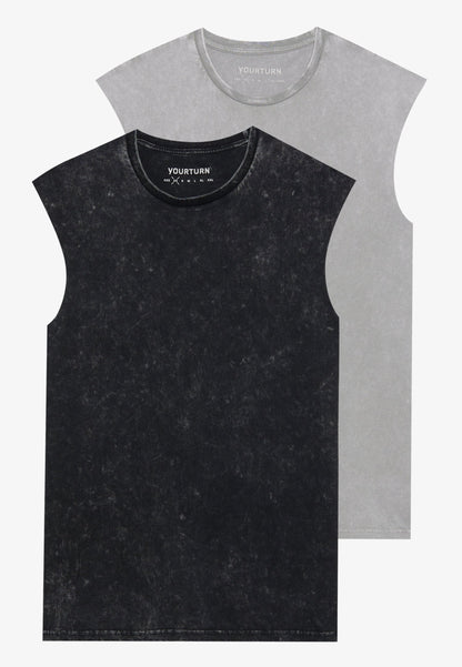 YOURTURN UNISEX 2 PACK - Print T-shirt - True Black/ultimate Grey