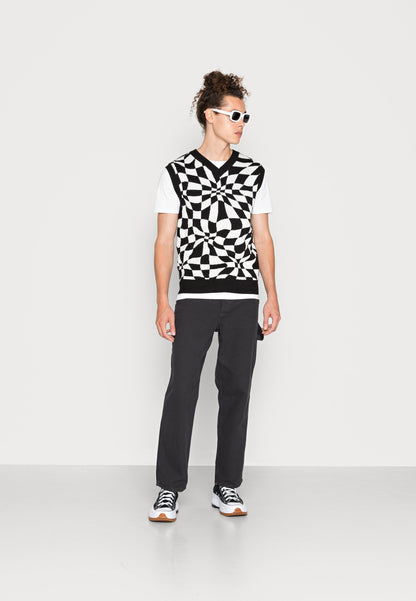 YOURTURN Distorted Check Vest Unisex - Jumper - Black/White