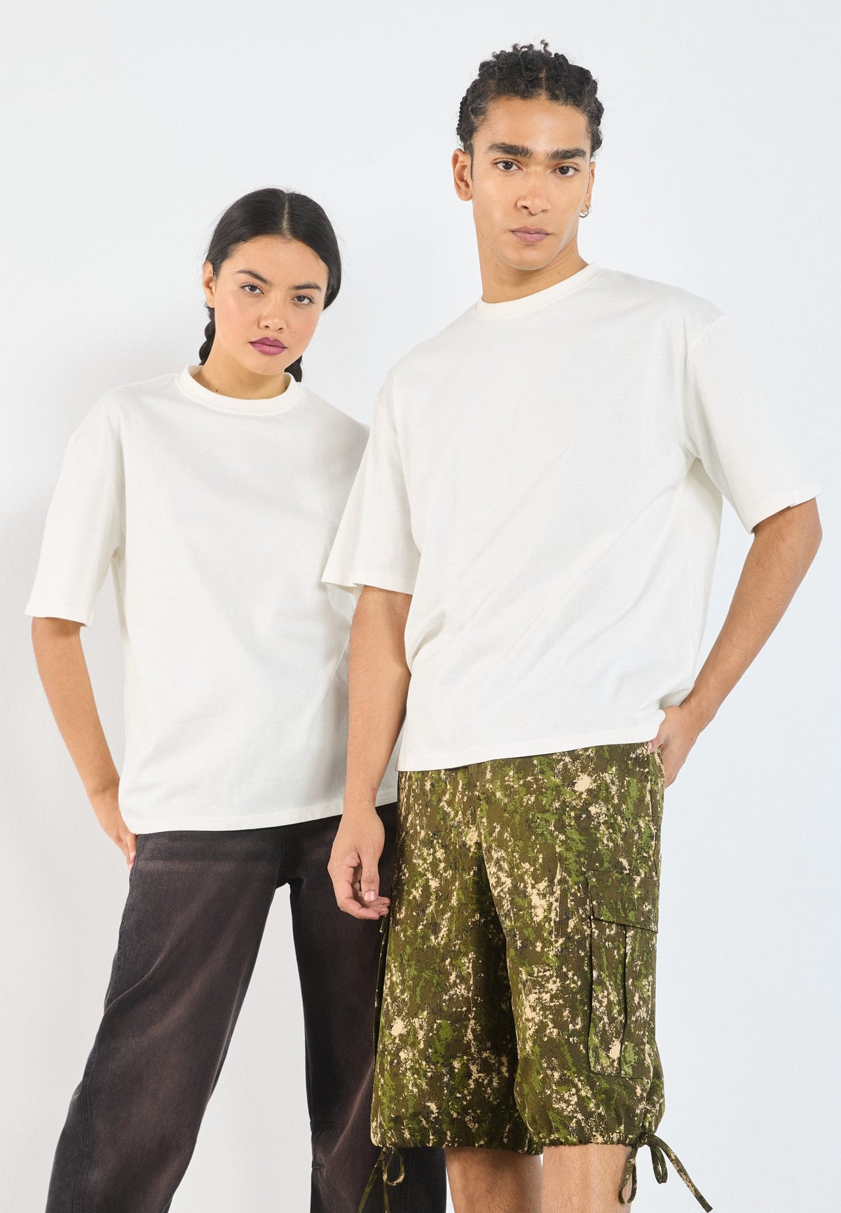 YOURTURN UNISEX 2 PACK BASIC BOXY T SHIRT - Basic T-shirt - Coffee Bean/egret