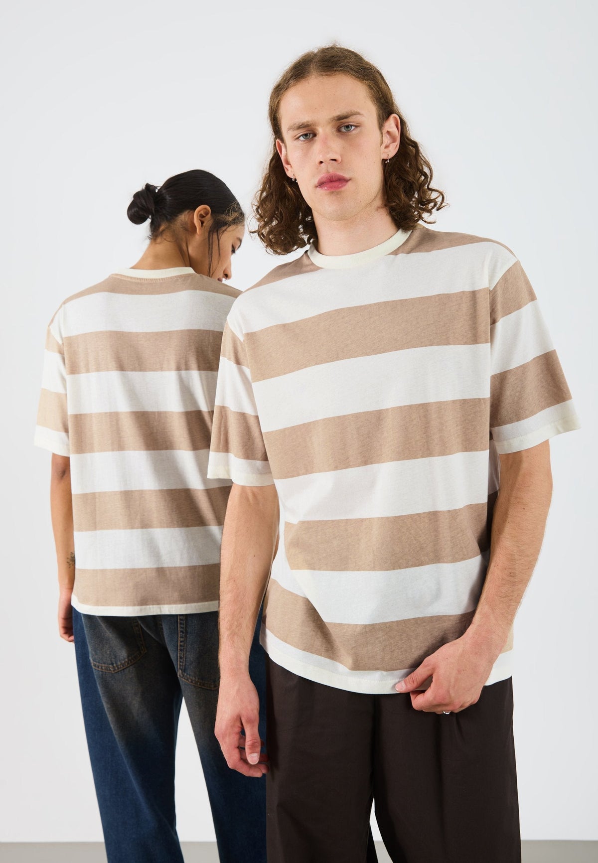 YOURTURN UNISEX OVERSIZED STRIPE - Print T-shirt - Sand/off White