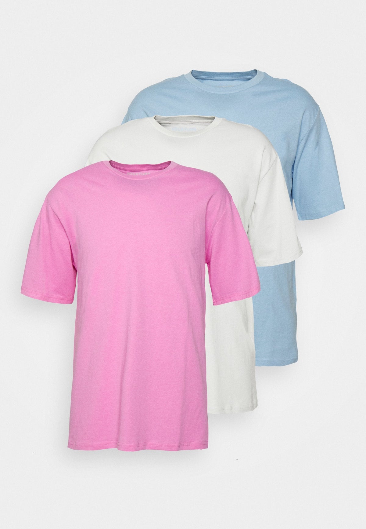 YOURTURN 3Pack Unisex - Basic T-Shirt - Light Blue/Grey/Pink