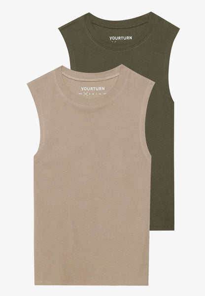 YOURTURN BASIC RIB MUSCLE TANKS UNISEX 2 PACK - Top - White/grey