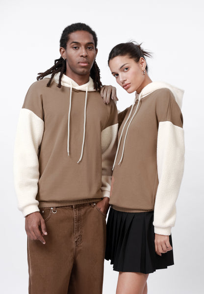 YOURTURN BORG HOOD AND SLEEVES UNISEX - Sweatshirt - Brown/beige