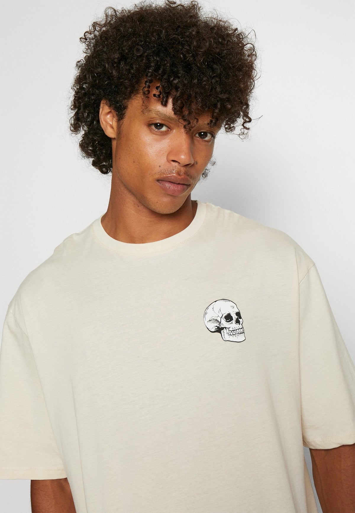 YOURTURN SkullGraphic- Print T-Shirt - Beige