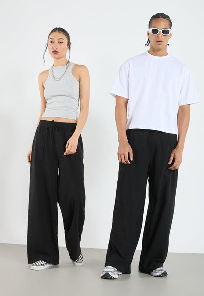 YOURTURN LINEN MIX BLEND UNISEX - Trousers - Black