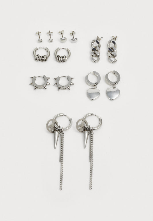 YOURTURN UNISEX 7 PACK - Earrings - Silver-coloured