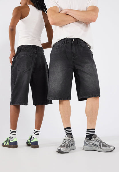 YOURTURN UNISEX - Denim Shorts - Black Denim