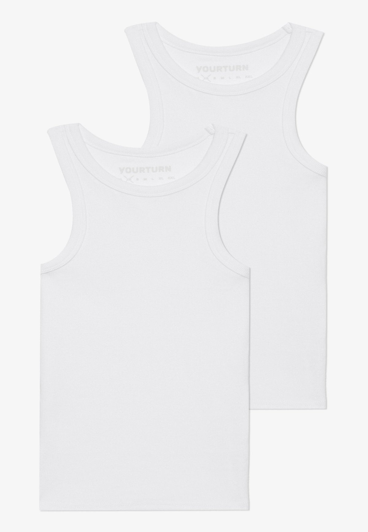 YOURTURN BASIC RIB MUSCLE RACER TANKS UNISEX 2 PACK - Top - White/black