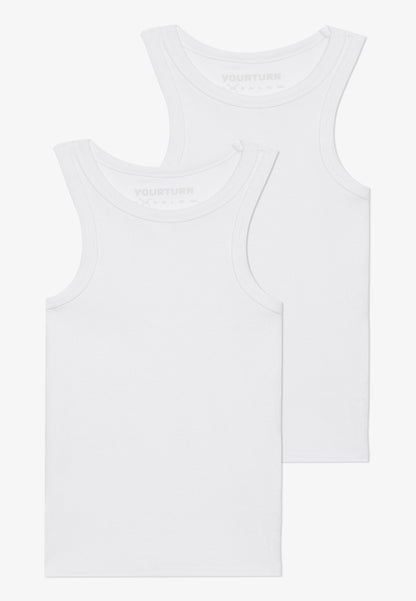 YOURTURN BASIC RIB MUSCLE RACER TANKS UNISEX 2 PACK - Top - White/black