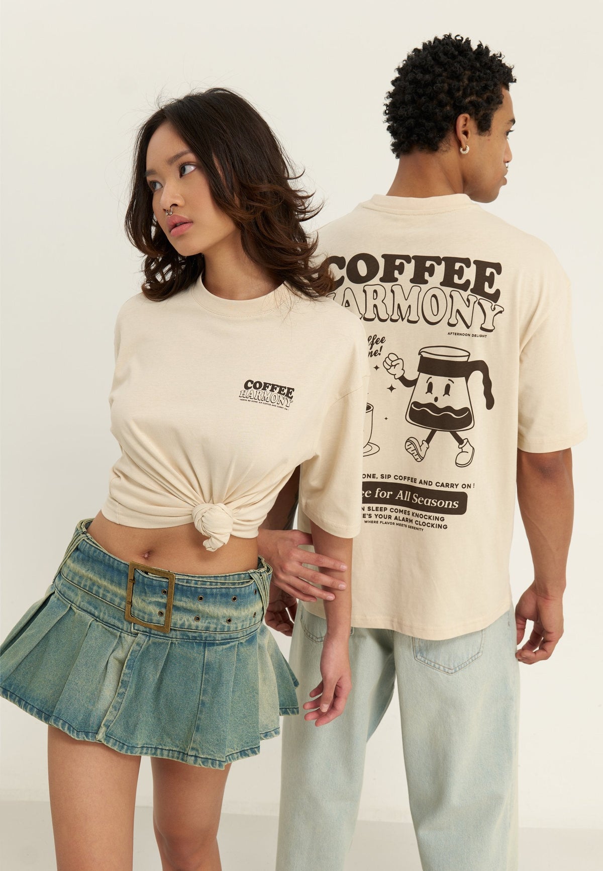 YOURTURN UNISEX - Print T-shirt - Beige