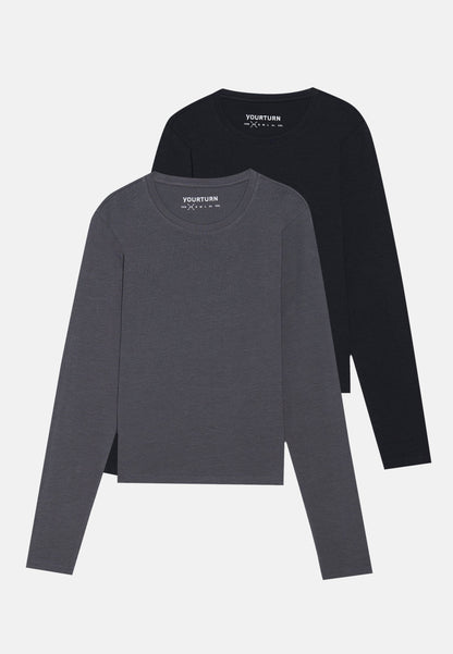 YOURTURN 2 PACK UNISEX - Long Sleeved Top - White/dark Brown