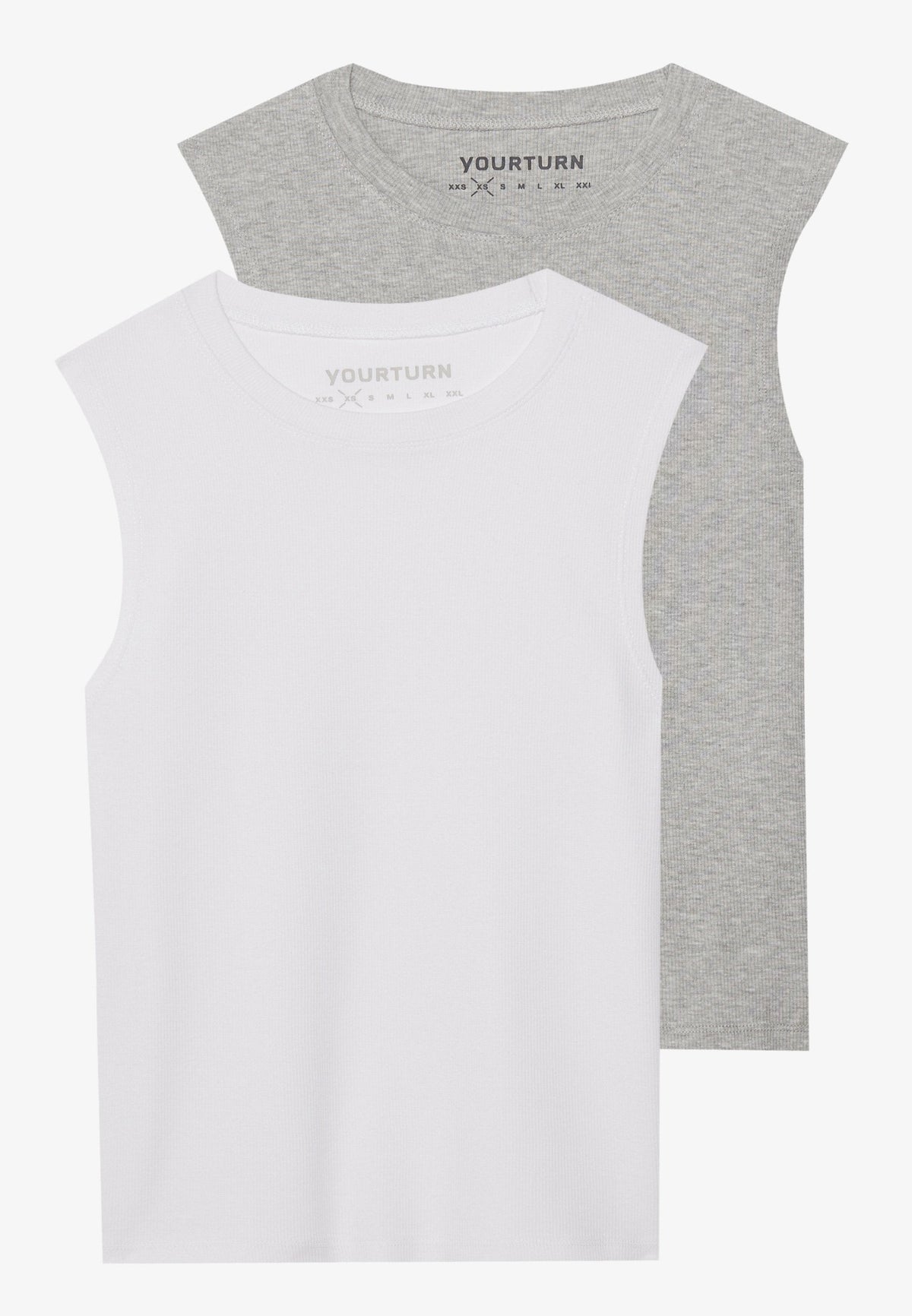 YOURTURN BASIC RIB MUSCLE TANKS UNISEX 2 PACK - Top - White/grey