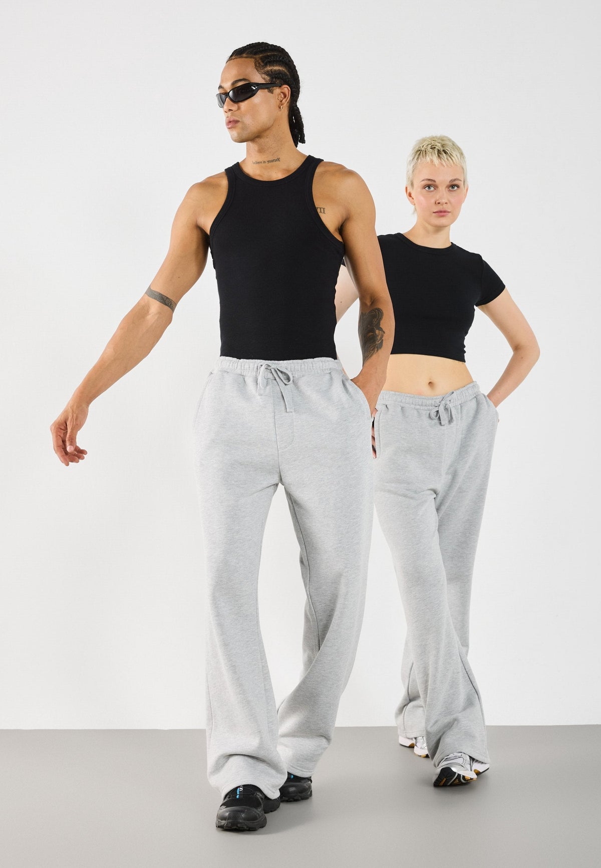 YOURTURN 2 PACK UNISEX - Tracksuit Bottoms - Black,mottled Light Grey