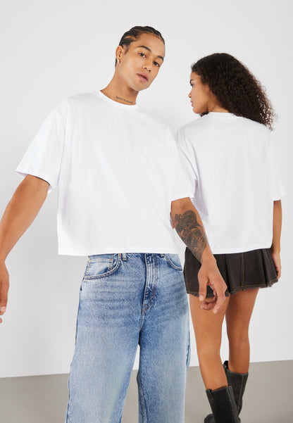 YOURTURN 2 PACK UNISEX BASIC BOXY CROPPED T-SHIRT - Basic T-shirt - Bright White