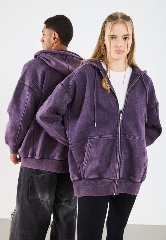 YOURTURN UNISEX - Zip-up Sweatshirt - Dark Purple, Snow Wash