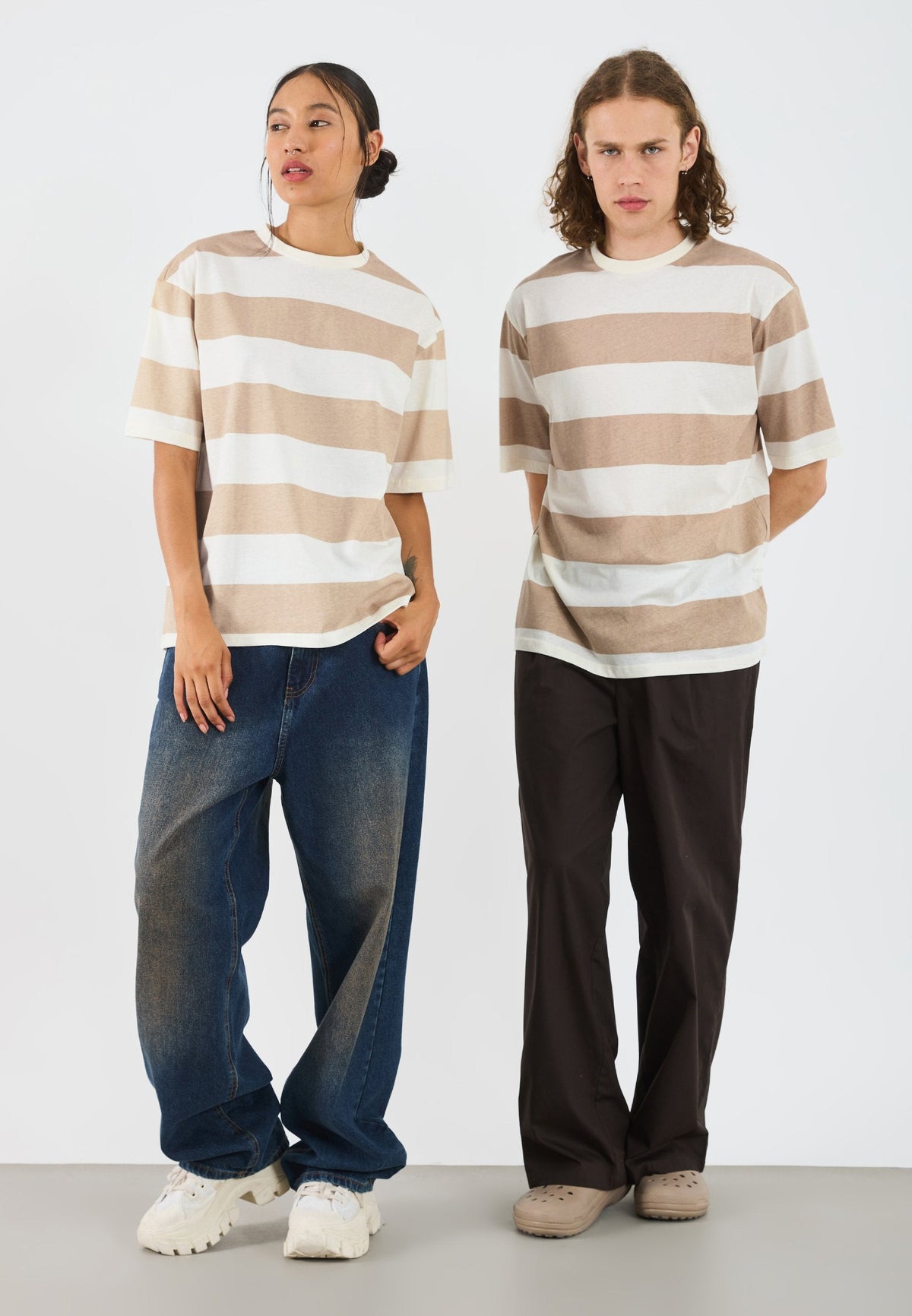 YOURTURN UNISEX OVERSIZED STRIPE - Print T-shirt - Sand/off White