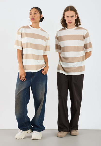 YOURTURN UNISEX OVERSIZED STRIPE - Print T-shirt - Sand/off White