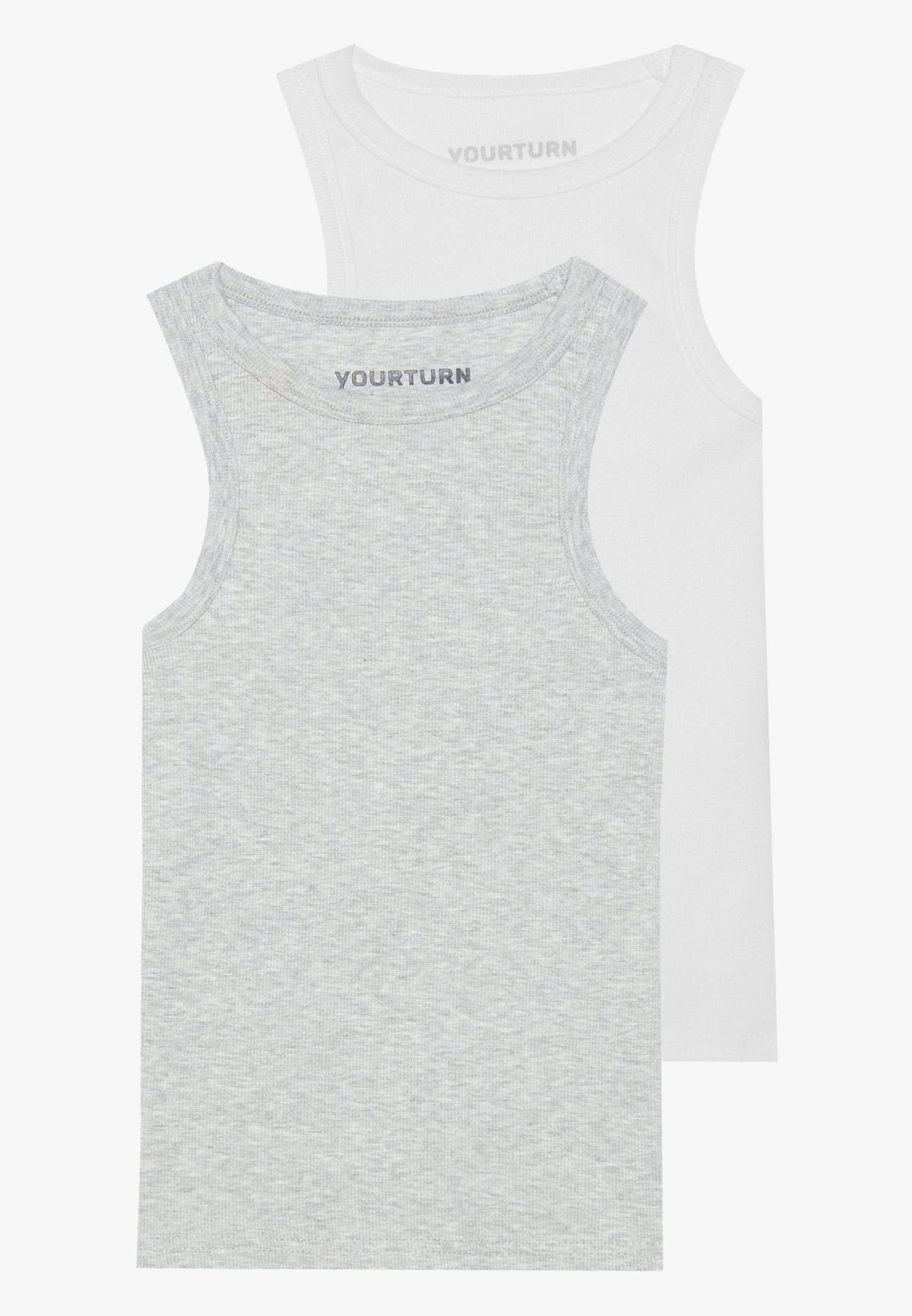 YOURTURN BASIC RIB MUSCLE RACER TANKS UNISEX 2 PACK - Top - White/black
