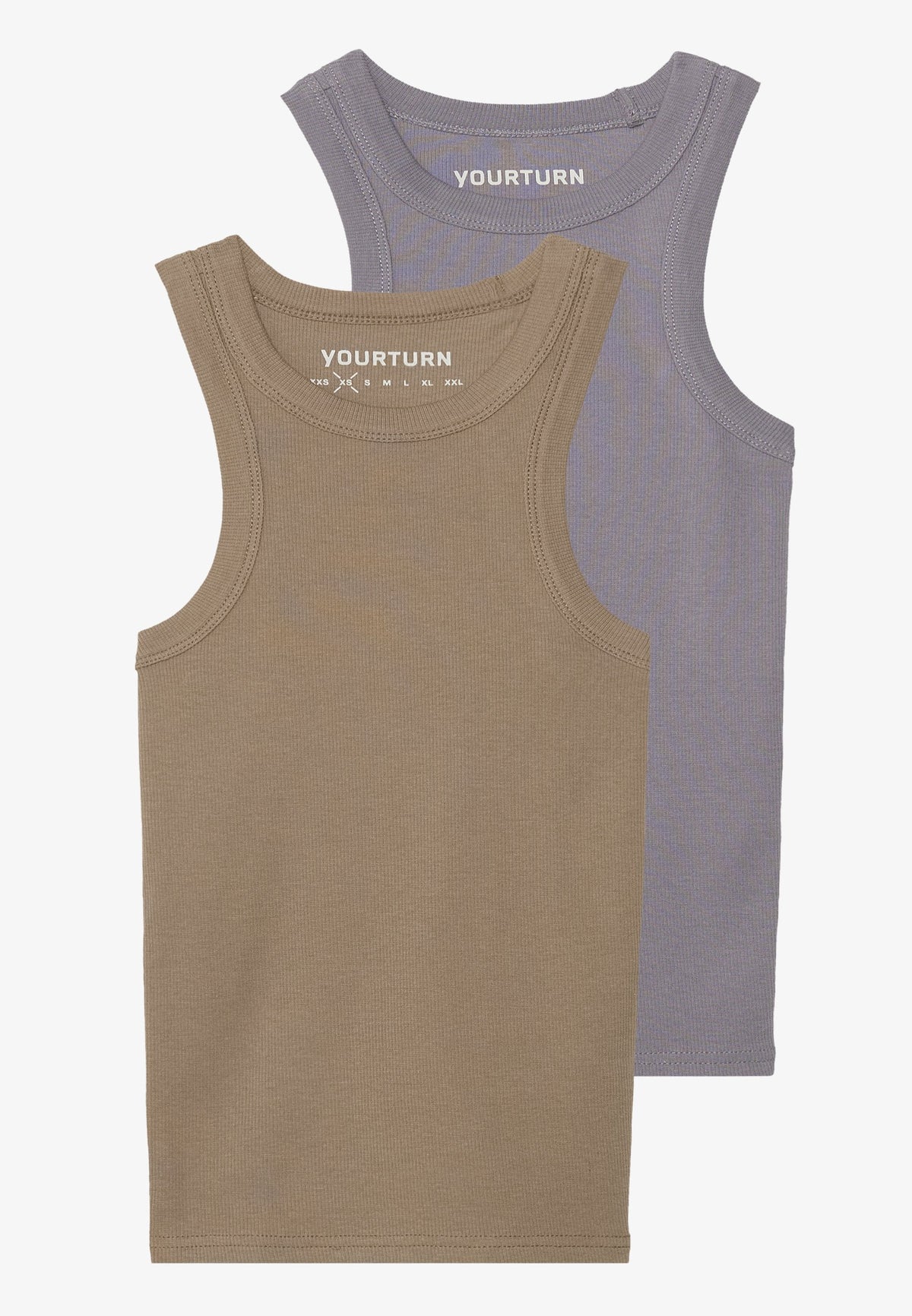 YOURTURN BASIC RIB MUSCLE RACER TANKS UNISEX 2 PACK - Top - White/black