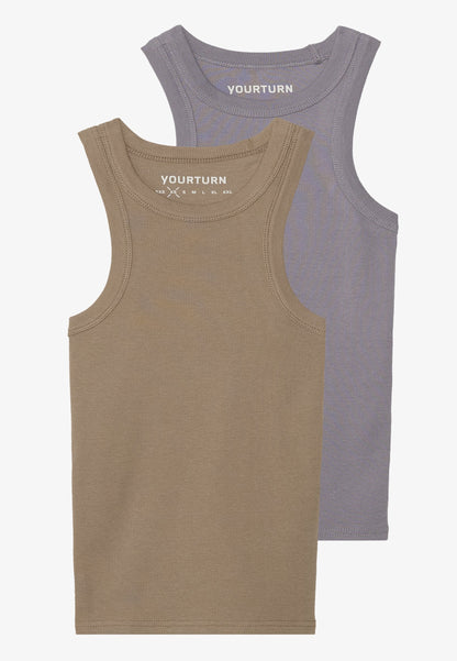 YOURTURN BASIC RIB MUSCLE RACER TANKS UNISEX 2 PACK - Top - White/black