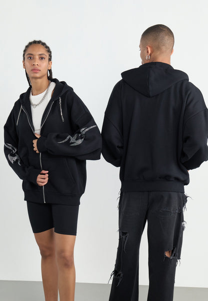 YOURTURN RHINESTONE TRIBAL ZIP-UP UNISEX - Zip-up Sweatshirt - Black