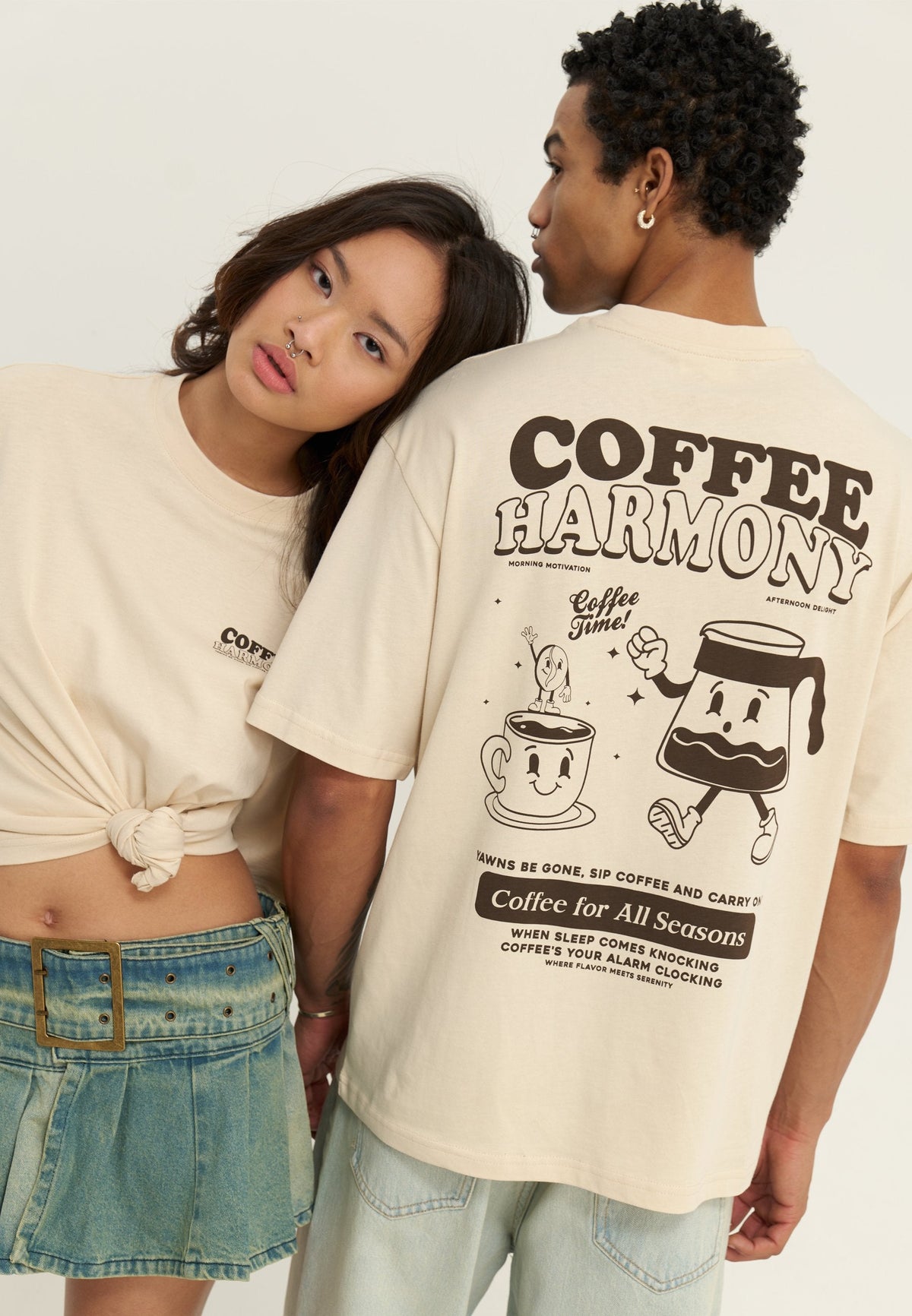 YOURTURN UNISEX - Print T-shirt - Beige