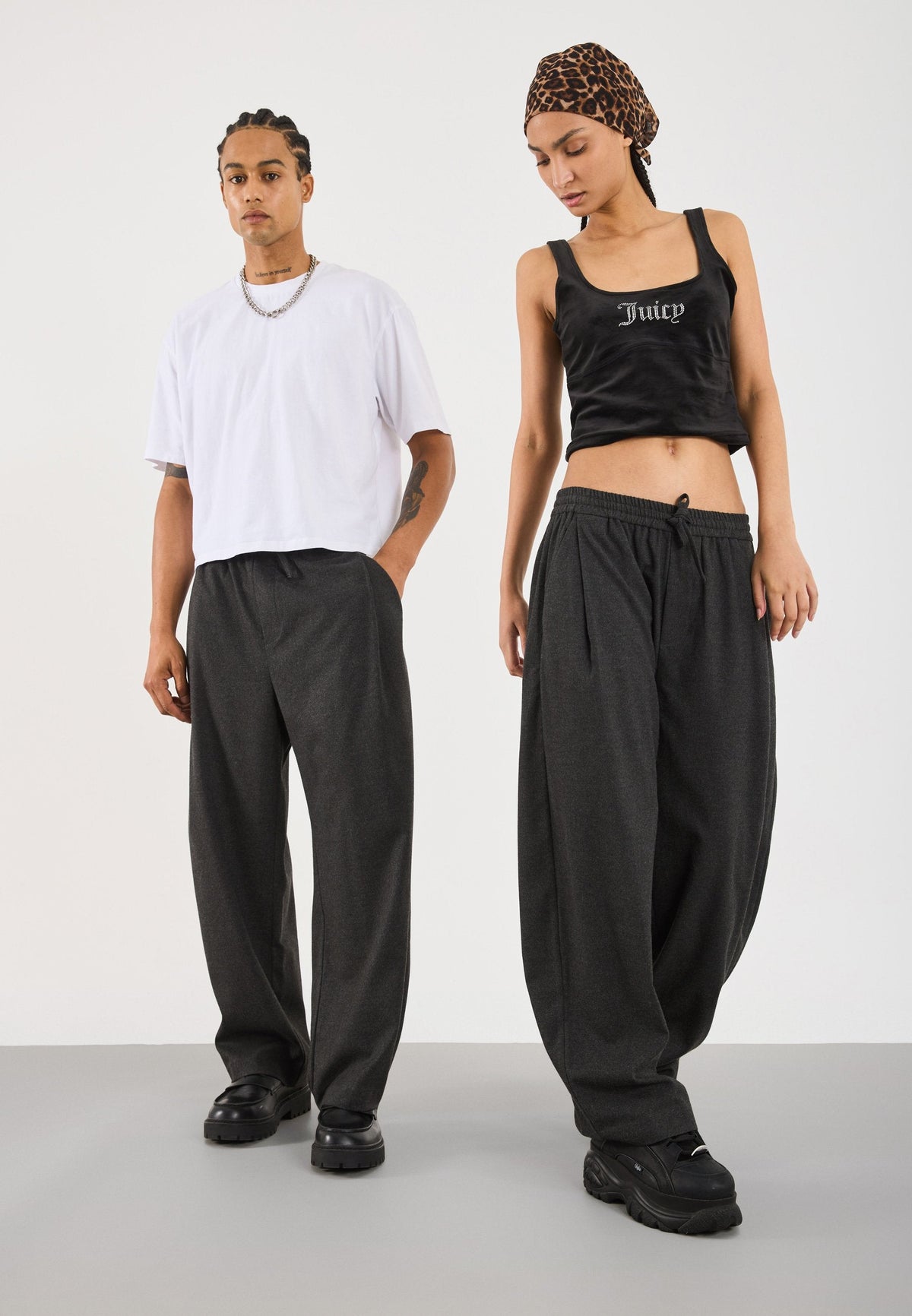 YOURTURN BARREL TROUSER UNISEX - Trousers - Dark Grey Melange