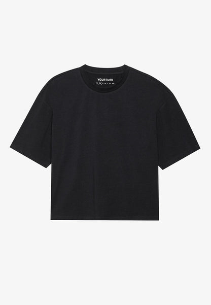 YOURTURN 2 PACK UNISEX BASIC BOXY CROPPED T-SHIRT - Basic T-shirt - True Black