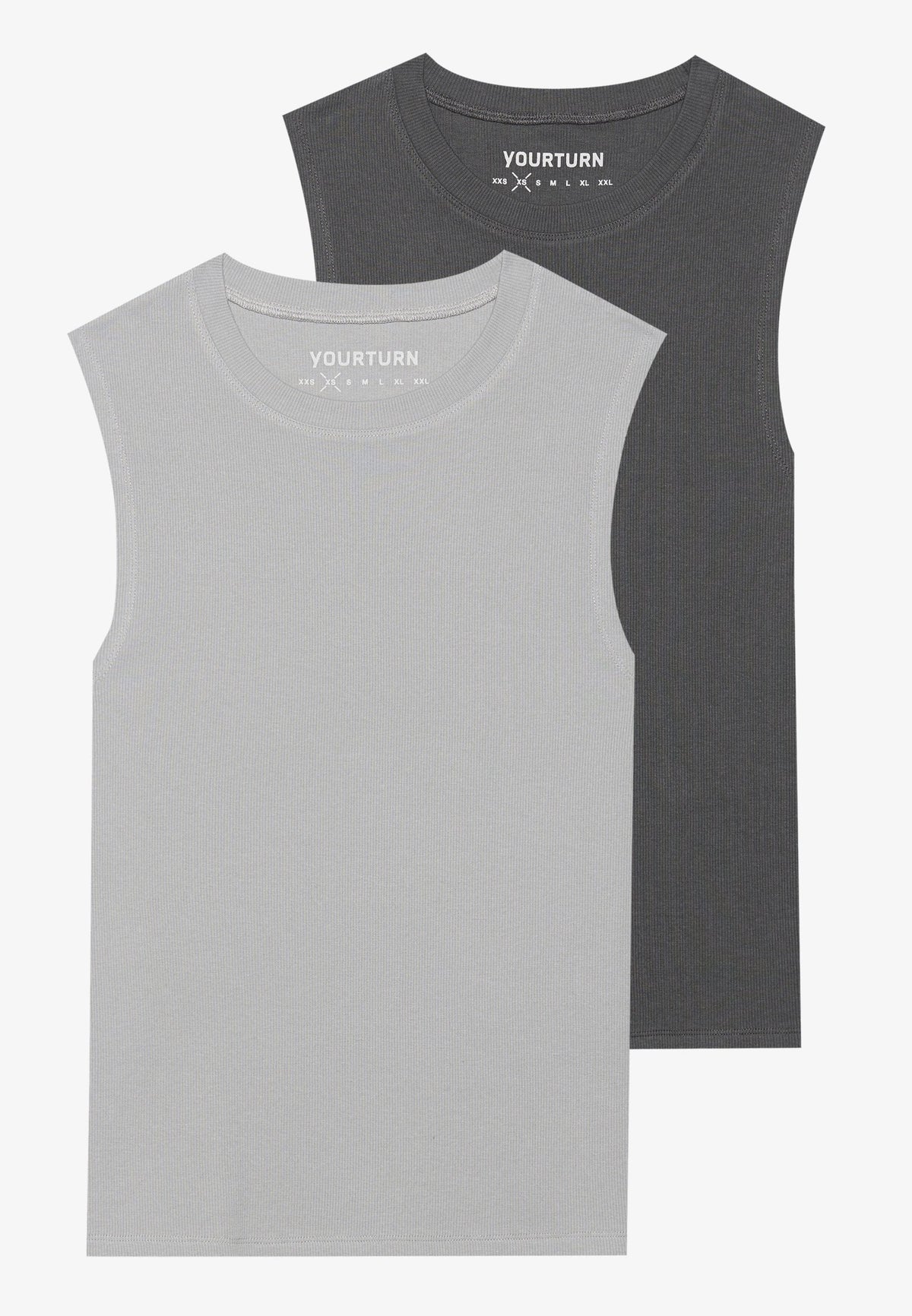 YOURTURN BASIC RIB MUSCLE TANKS UNISEX 2 PACK - Top - White/grey
