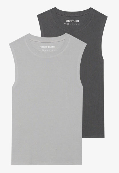 YOURTURN BASIC RIB MUSCLE TANKS UNISEX 2 PACK - Top - White/grey