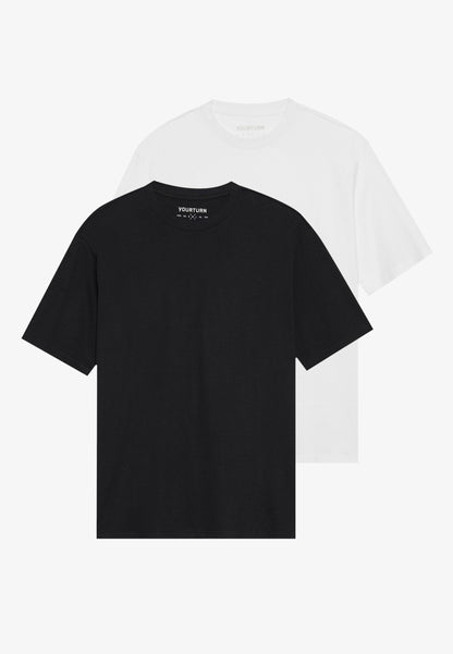 YOURTURN 2 PACK UNISEX BASIC OVERSIZED T-SHIRT - Basic T-shirt - White