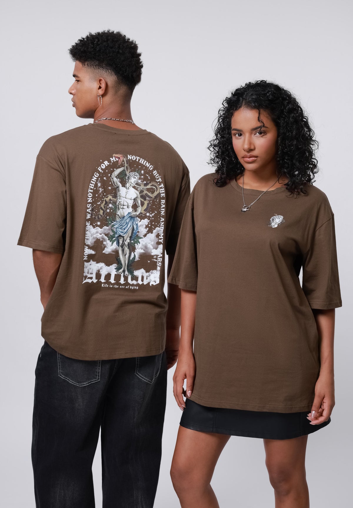 YOURTURN UNISEX - Print T-shirt - Mid Brown